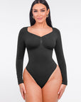 Marcella - Seamless Long Sleeve Thong Bodysuit with Chest Support & Tummy Control
