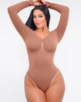 Marcella - Seamless Long Sleeve Thong Bodysuit with Chest Support & Tummy Control - LoveBellaFit