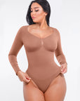 Marcella - Seamless Long Sleeve Thong Bodysuit with Chest Support & Tummy Control - LoveBellaFit