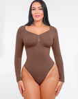 Marcella - Seamless Long Sleeve Thong Bodysuit with Chest Support & Tummy Control - LoveBellaFit