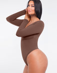 Marcella - Seamless Long Sleeve Thong Bodysuit with Chest Support & Tummy Control
