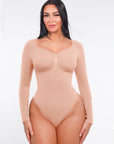 Marcella - Seamless Long Sleeve Thong Bodysuit with Chest Support & Tummy Control