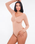 Marcella - Seamless Long Sleeve Thong Bodysuit with Chest Support & Tummy Control