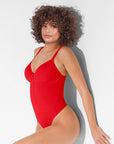 Stefanie Zipper Seamless Plunge Bodysuit – Chest Support and Inner Clips