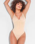 Stefanie Zipper Seamless Plunge Bodysuit – Chest Support and Inner Clips