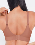 Brown bra worn by a person on a white background