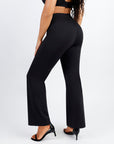 Larisa - Waist Trimming Straight-leg Pants with Built-in Shaping Shorts - Bella Fit USSBlack
