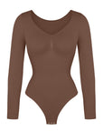 Marcella - Seamless Long Sleeve Thong Bodysuit with Chest Support & Tummy Control - Bella Fit USBlackXS