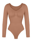 Marcella - Seamless Long Sleeve Thong Bodysuit with Chest Support & Tummy Control - Bella Fit USBlackXS