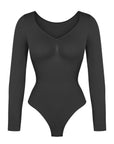 Marcella - Seamless Long Sleeve Thong Bodysuit with Chest Support & Tummy Control - Bella Fit USBlackXS