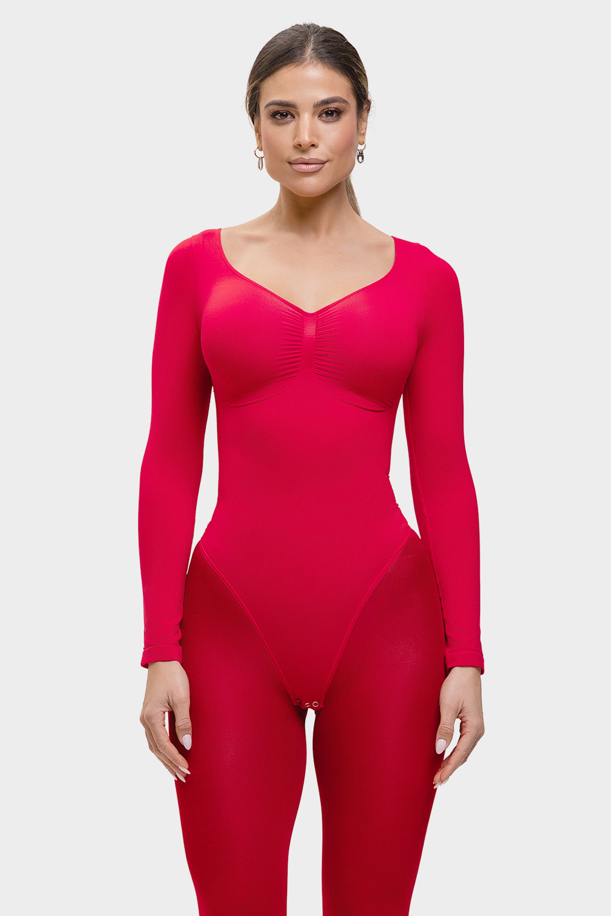 Stefanie Long Sleeve - Sculpting Bodysuit – Seamless Thong, Chest Support &amp; Tummy Control