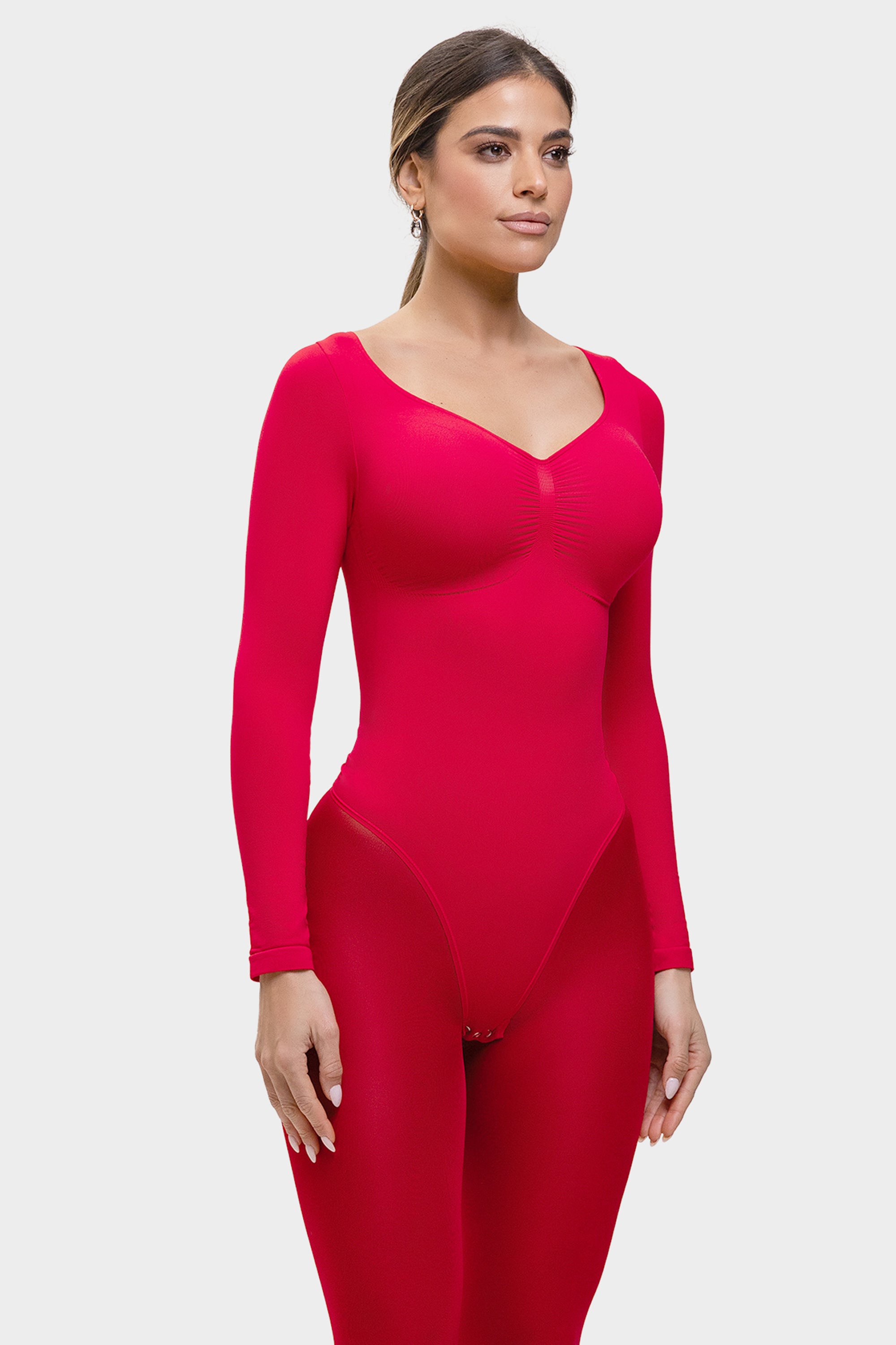Stefanie Long Sleeve - Sculpting Bodysuit – Seamless Thong, Chest Support &amp; Tummy Control