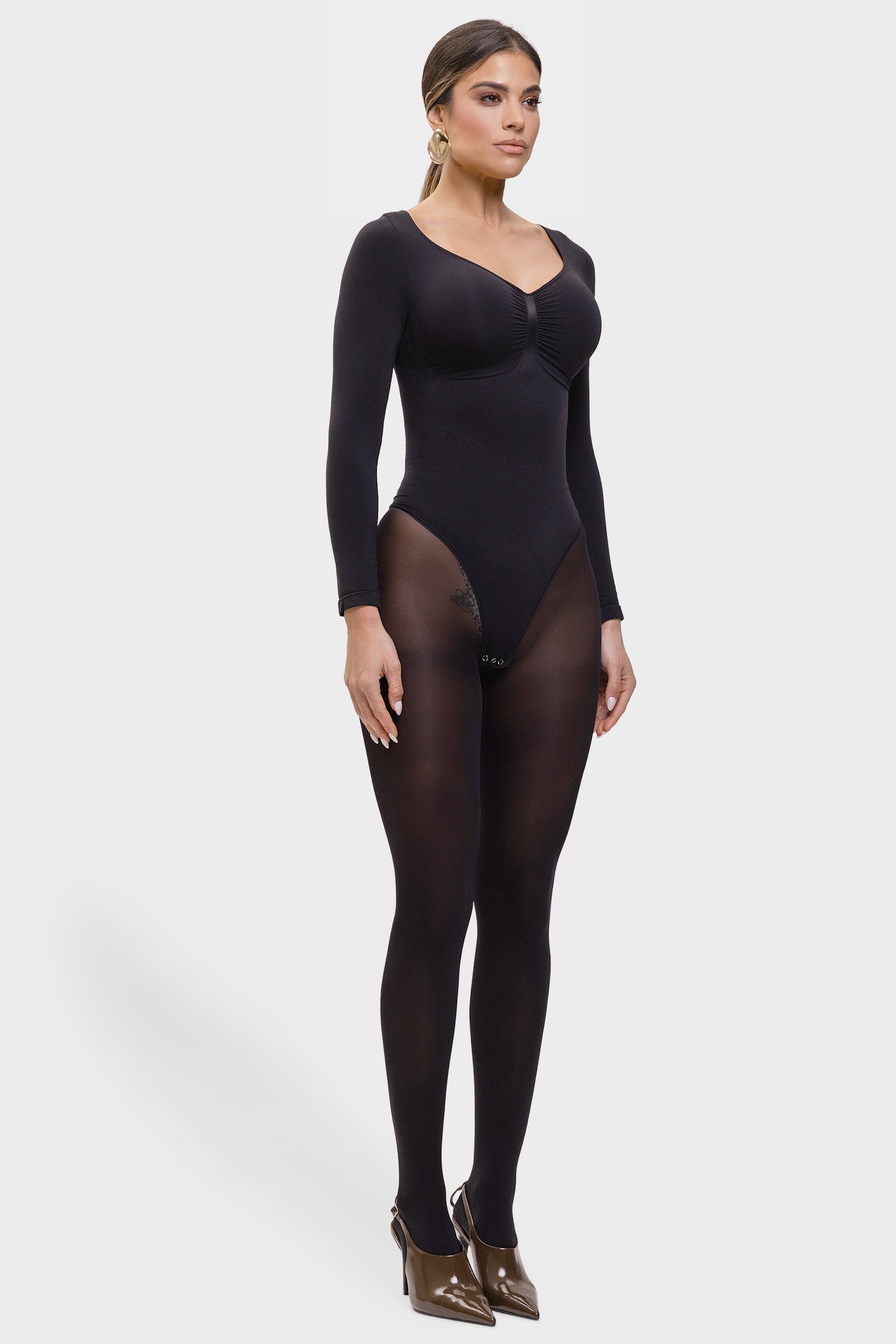 Stefanie Long Sleeve - Sculpting Bodysuit – Seamless Thong, Chest Support &amp; Tummy Control