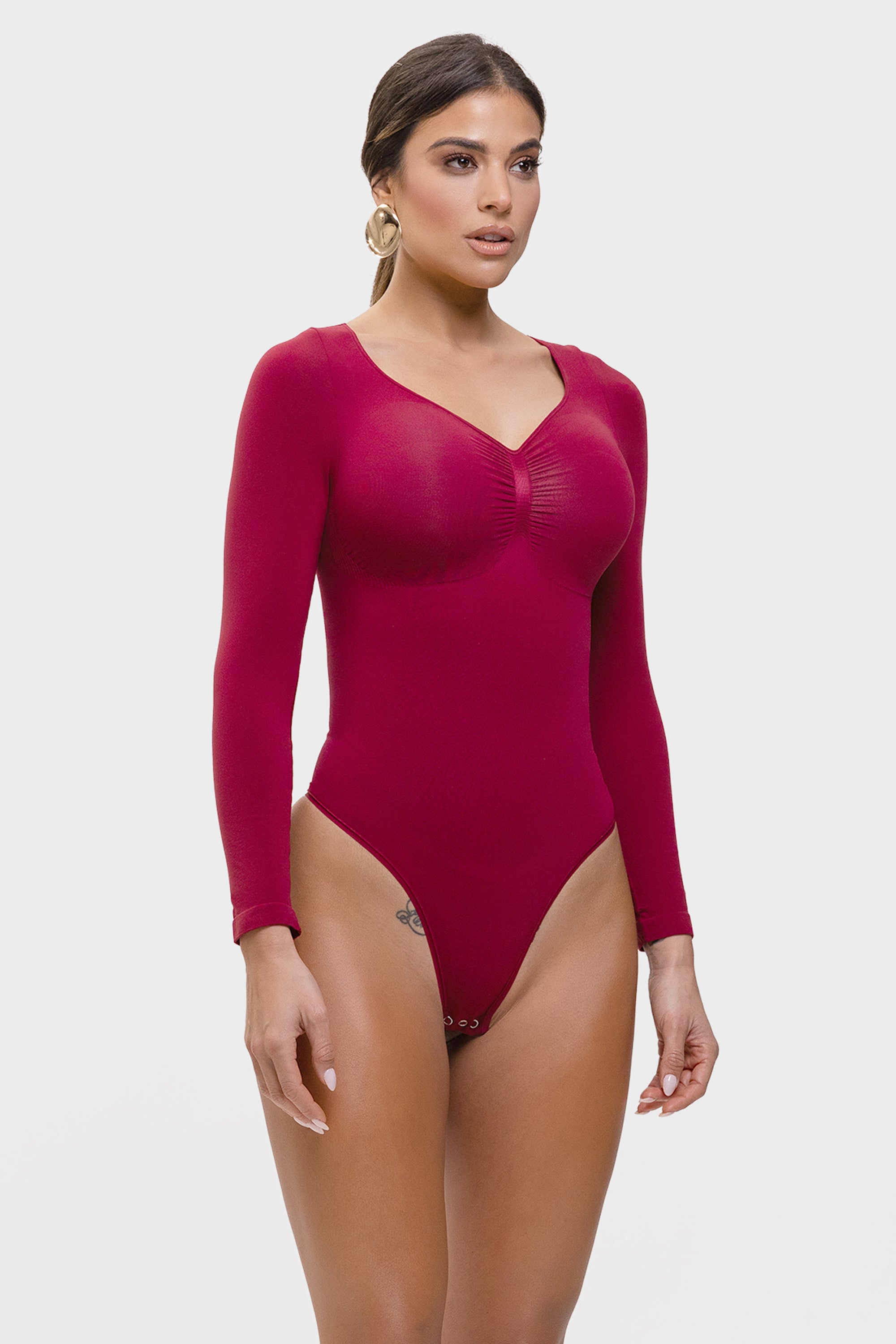 Stefanie Long Sleeve - Sculpting Bodysuit – Seamless Thong, Chest Support &amp; Tummy Control