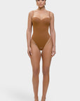 Monica - One-Piece Thong Bodysuit with Underwire, Removable Straps & Abdomen Shaping