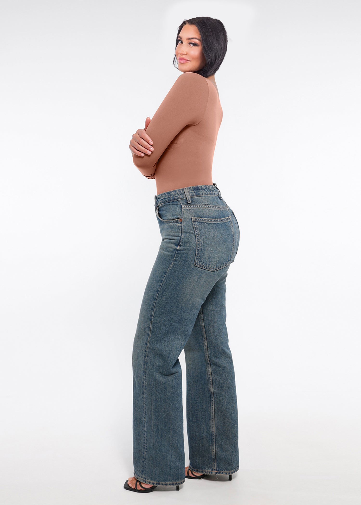 Marcella - Seamless Long Sleeve Thong Bodysuit with Chest Support &amp; Tummy Control