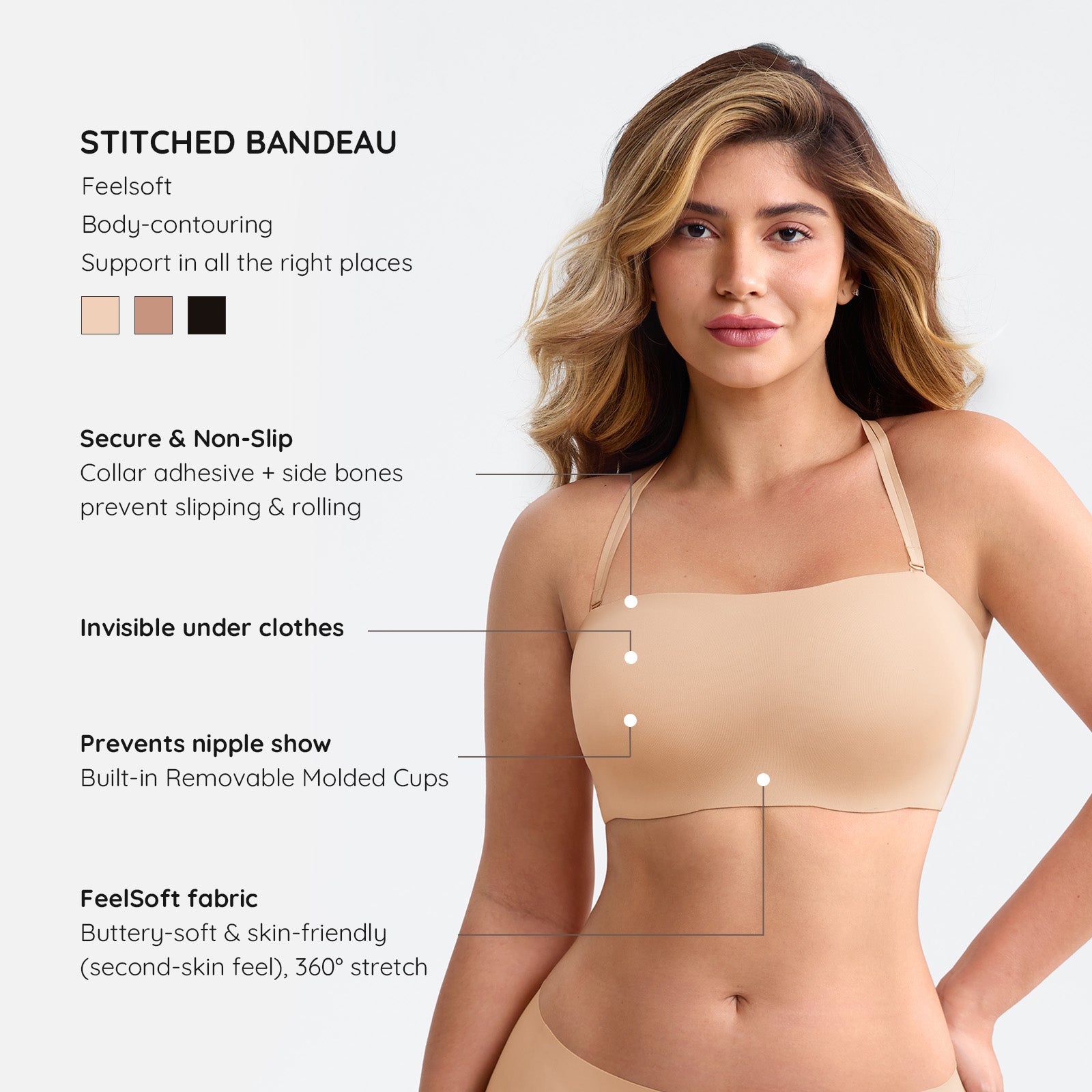Mila - Strapless Anti-Slip Bandeau Bra – FeelSoft™ Fabric &amp; Molded Cups