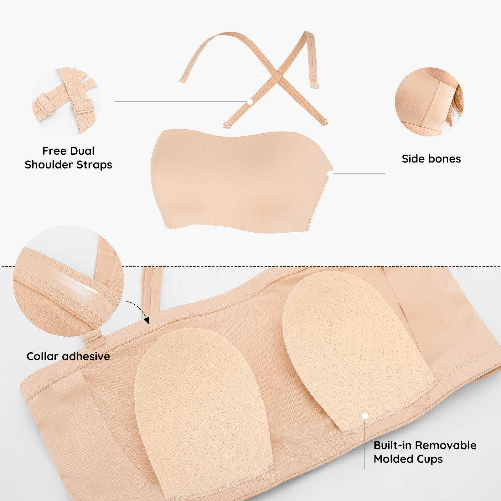 Mila - Strapless Anti-Slip Bandeau Bra – FeelSoft™ Fabric &amp; Molded Cups