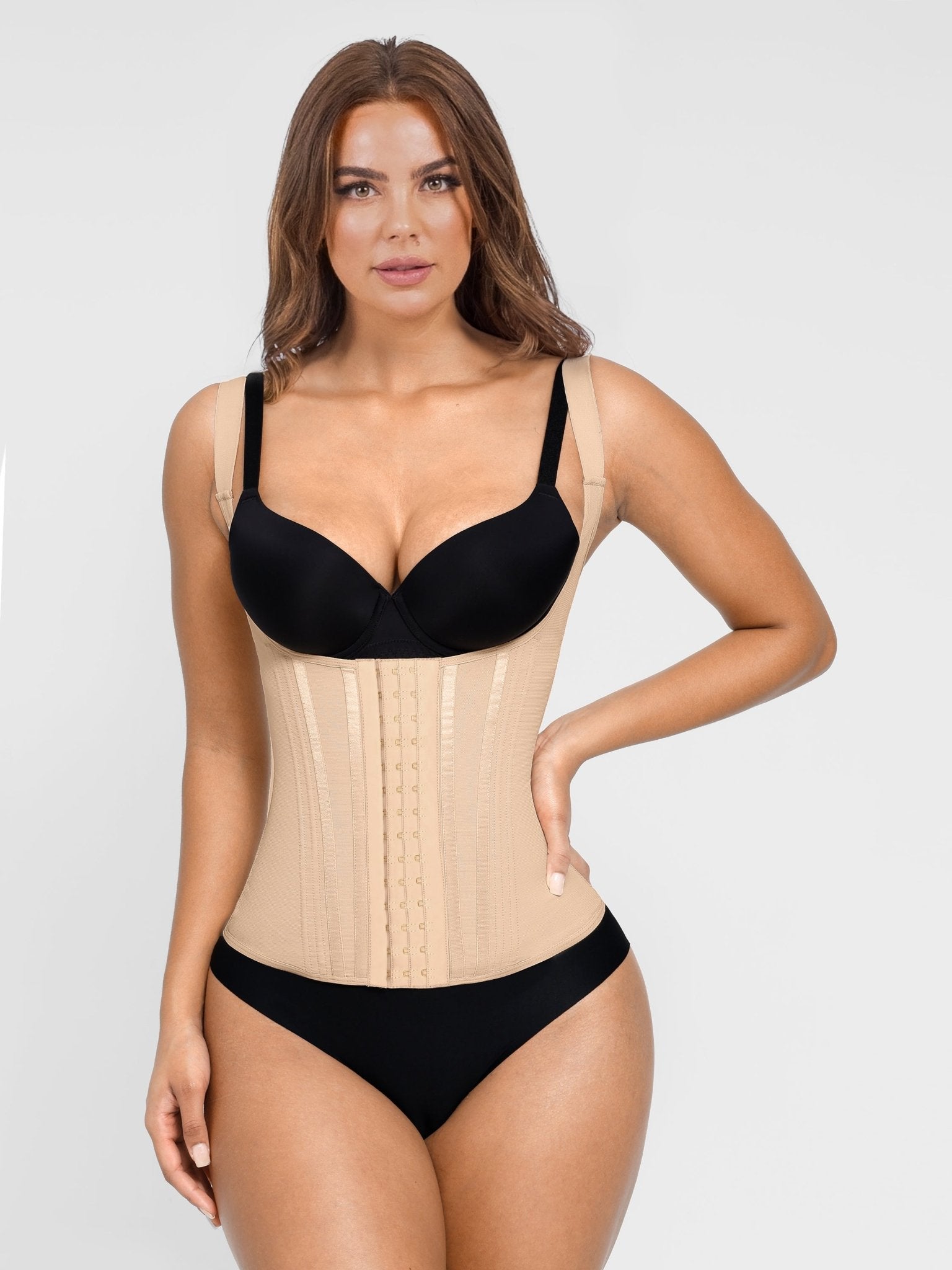 Gabriella - 15 Steel Bone U-shaped Chest Support Waist Trainer Vest - Bella Fit USXXSBeige