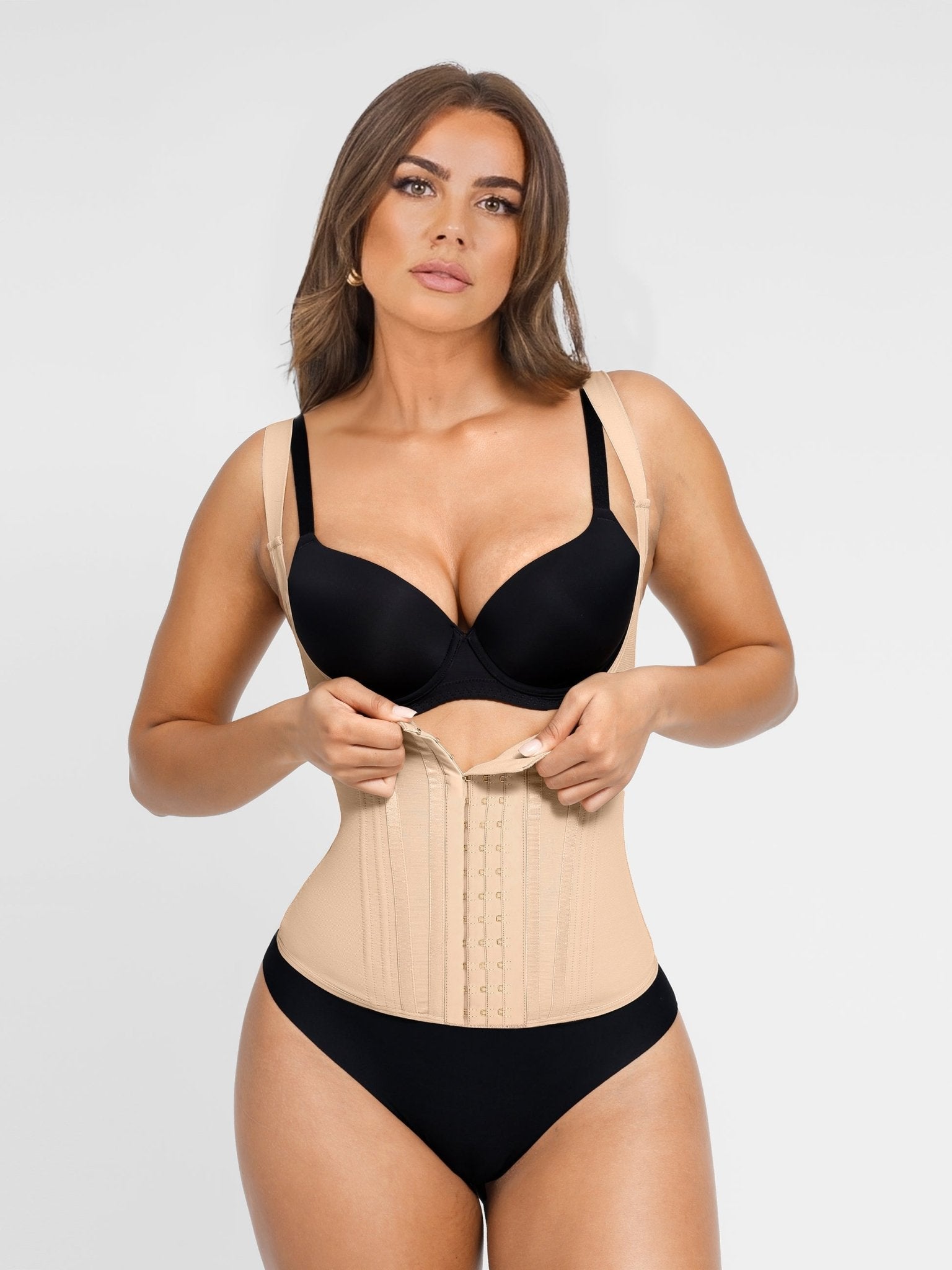 Gabriella - 15 Steel Bone U-shaped Chest Support Waist Trainer Vest - Bella Fit USXXSBeige