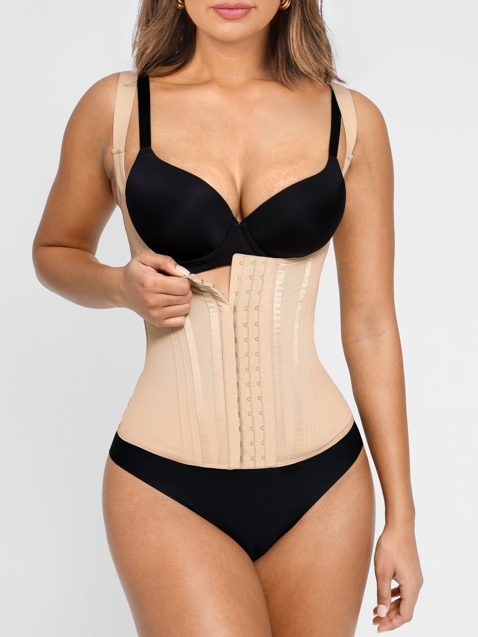 Gabriella - 15 Steel Bone U-shaped Chest Support Waist Trainer Vest - Bella Fit USXXSBeige