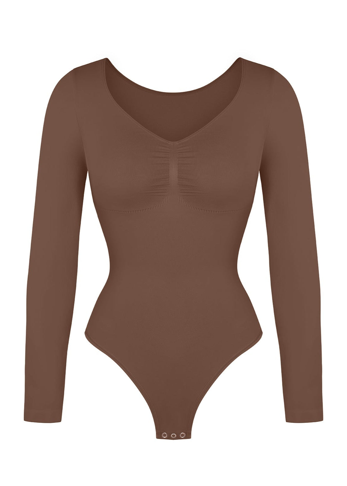 Marcella - Seamless Long Sleeve Thong Bodysuit with Chest Support &amp; Tummy Control - Bella Fit USBlackXS