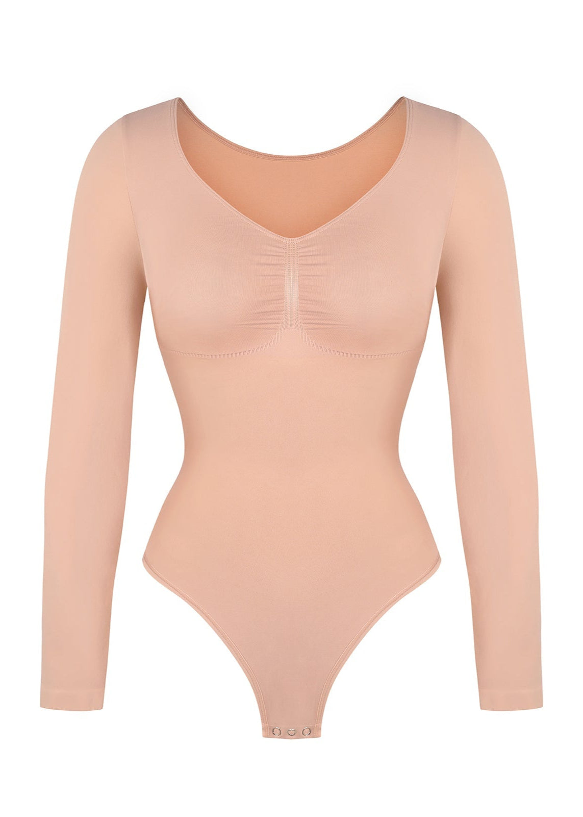 Marcella - Seamless Long Sleeve Thong Bodysuit with Chest Support &amp; Tummy Control - Bella Fit USBlackXS