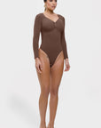 Stefanie Long Sleeve - Sculpting Bodysuit – Seamless Thong, Chest Support & Tummy Control