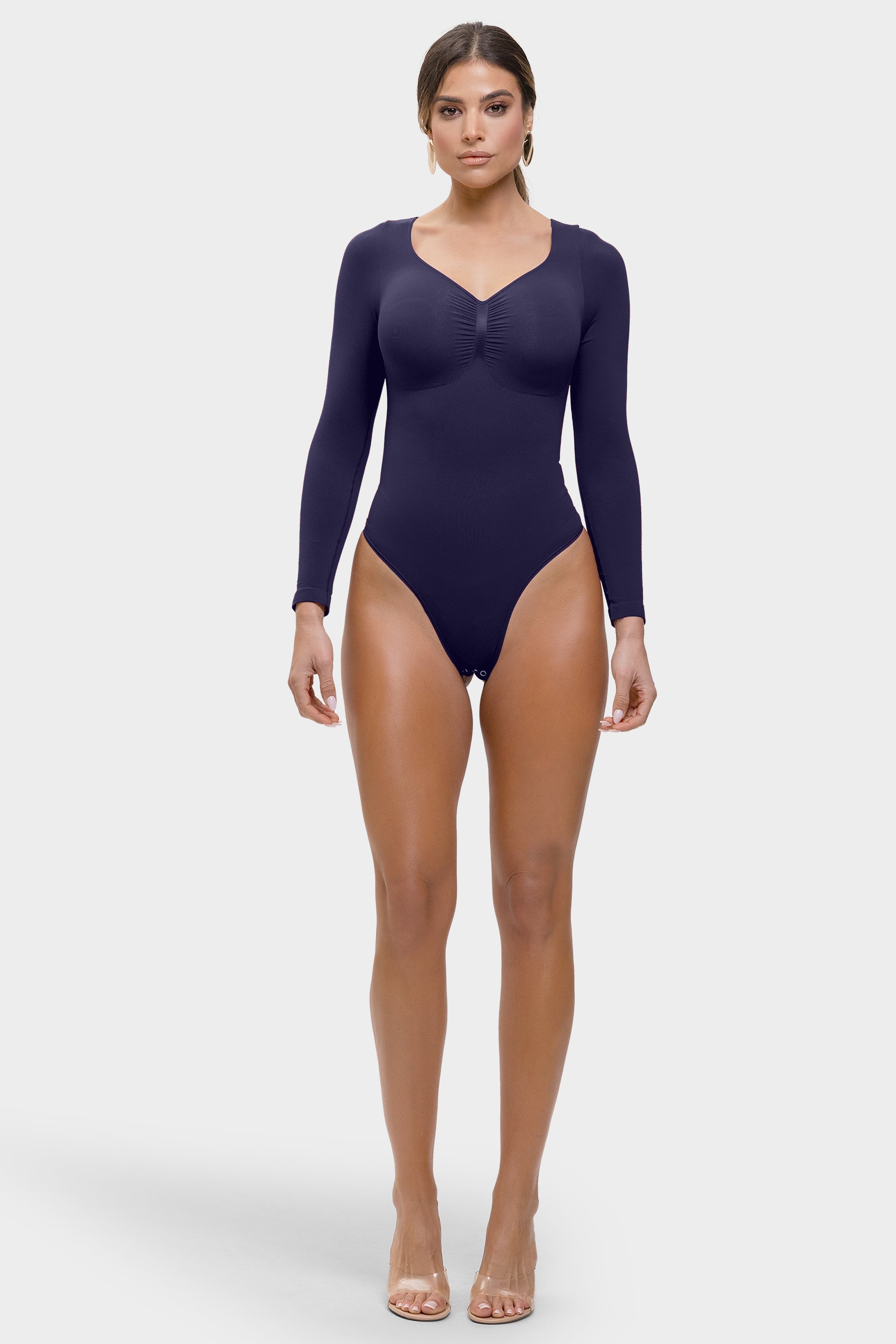 Stefanie Long Sleeve - Sculpting Bodysuit – Seamless Thong, Chest Support &amp; Tummy Control