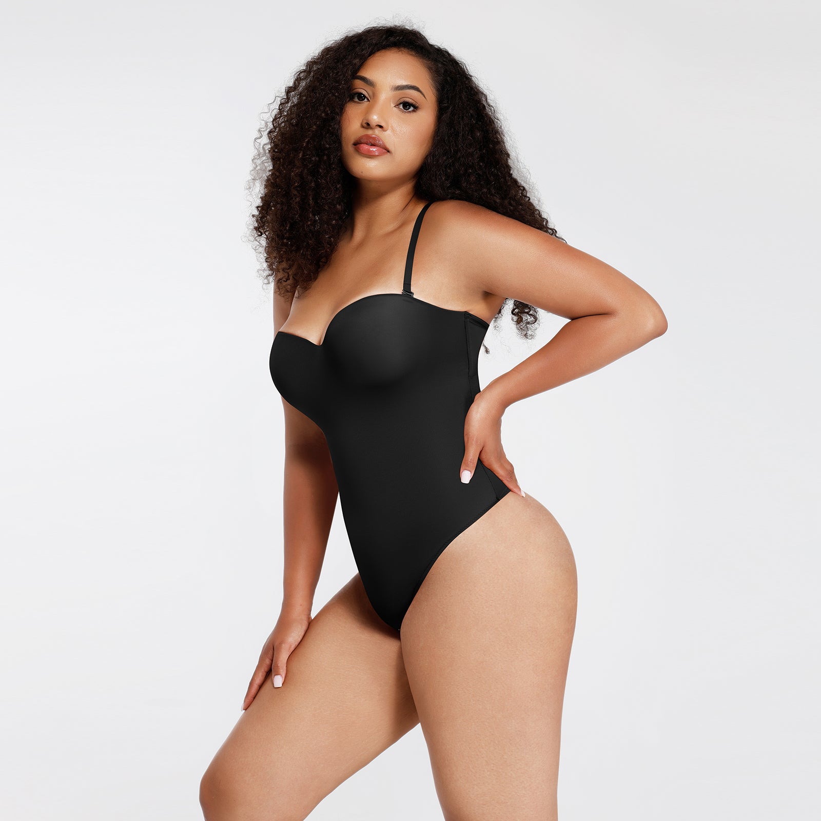 Monica - One - Piece Thong Bodysuit with Underwire, Removable Waist Straps & Abdomen Shaping - Bella Fit USBlackS