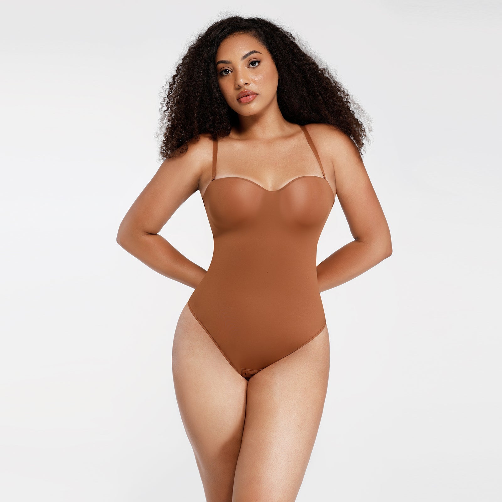 Monica - One - Piece Thong Bodysuit with Underwire, Removable Waist Straps &amp; Abdomen Shaping - Bella Fit USBrownS