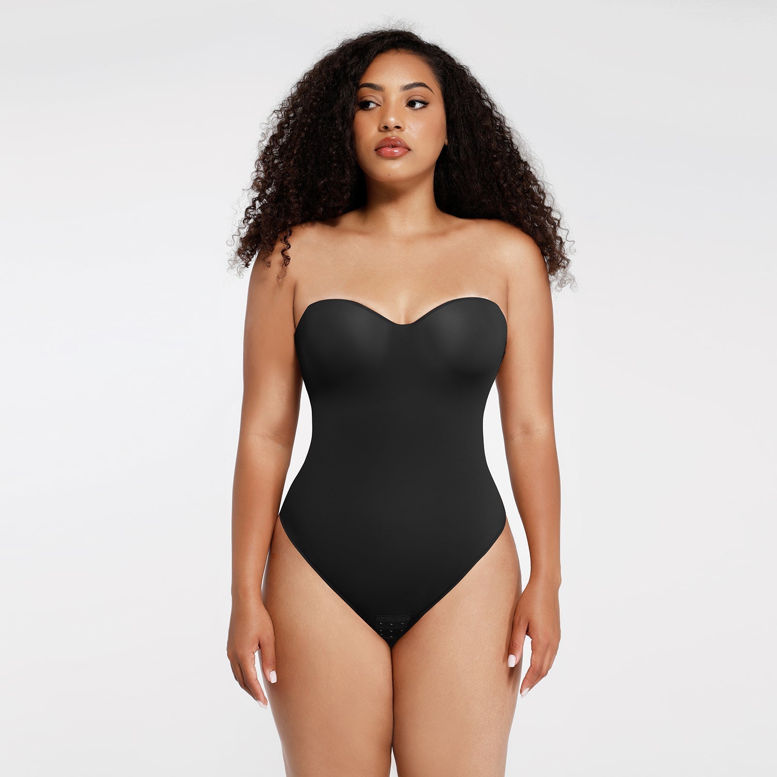 Monica - One - Piece Thong Bodysuit with Underwire, Removable Waist Straps & Abdomen Shaping - Bella Fit USBlackS