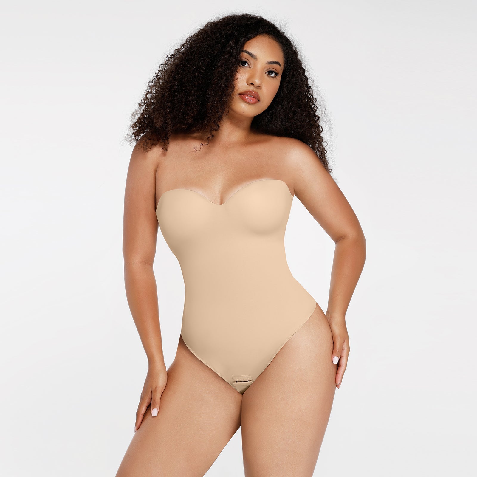 Monica - One - Piece Thong Bodysuit with Underwire, Removable Waist Straps & Abdomen Shaping - Bella Fit USBeigeS