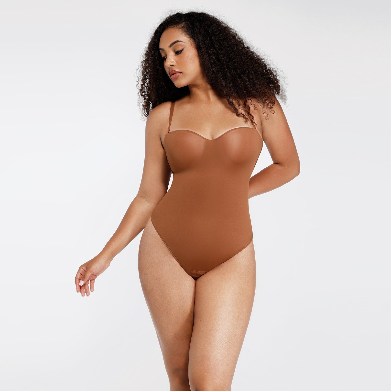 Monica - One - Piece Thong Bodysuit with Underwire, Removable Waist Straps &amp; Abdomen Shaping - Bella Fit USBrownS