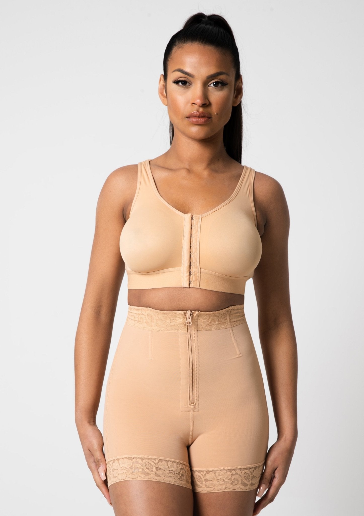 Rose - Booty Lifting Shorts With Front Zipper - Bella Fit USSBeige