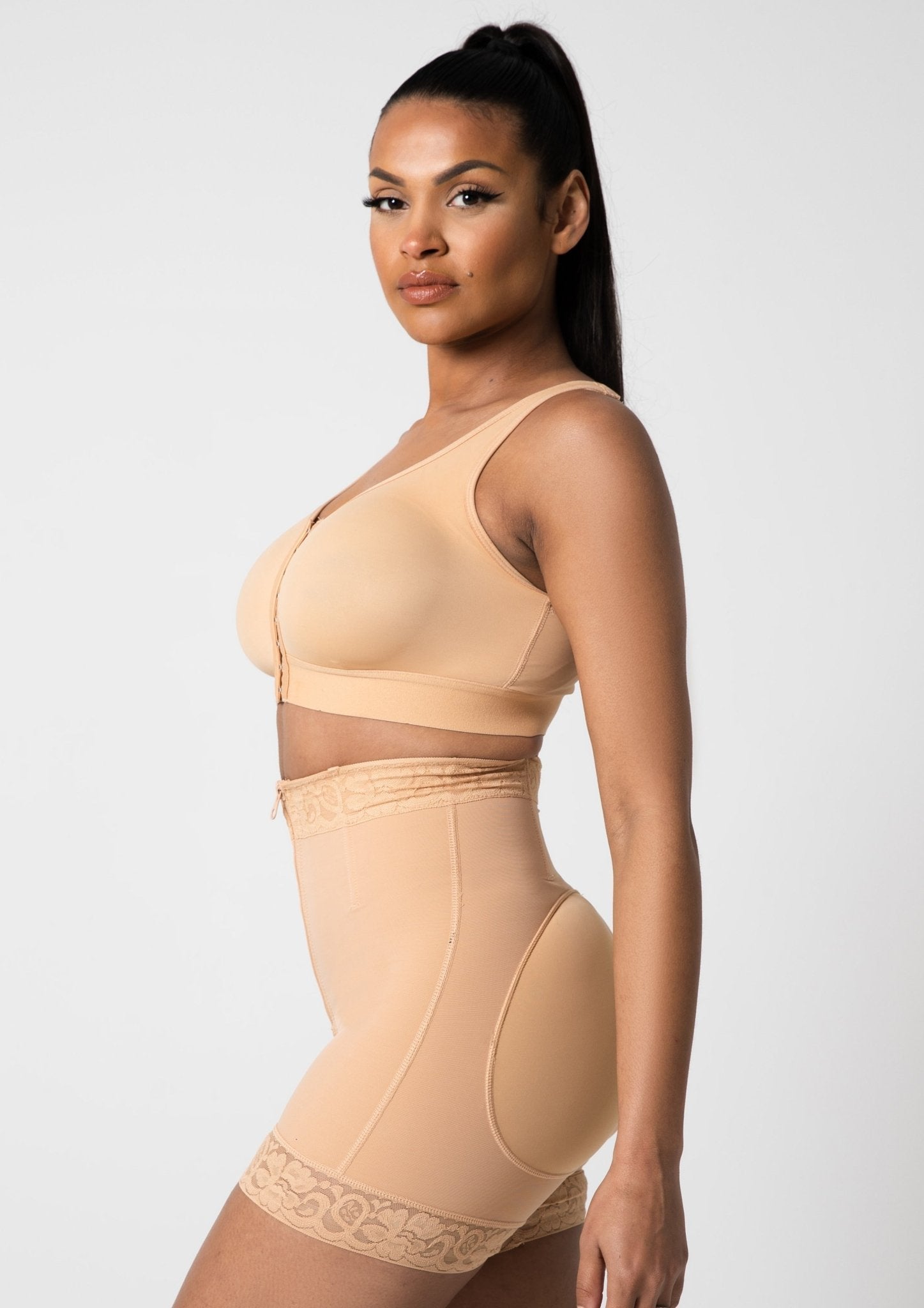 Rose - Booty Lifting Shorts With Front Zipper - Bella Fit USSBeige