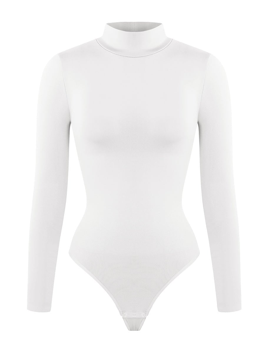 Rosina - Eco - friendly Seamless Thong Bodysuit with Long Sleeves &amp; Turtle Neck - Bella Fit USBlackXS/S