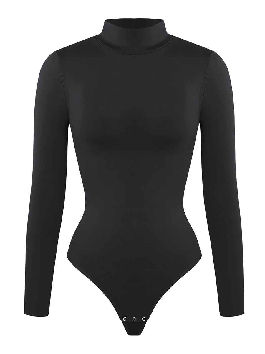 Rosina - Eco - friendly Seamless Thong Bodysuit with Long Sleeves &amp; Turtle Neck - Bella Fit USWhiteXS/S