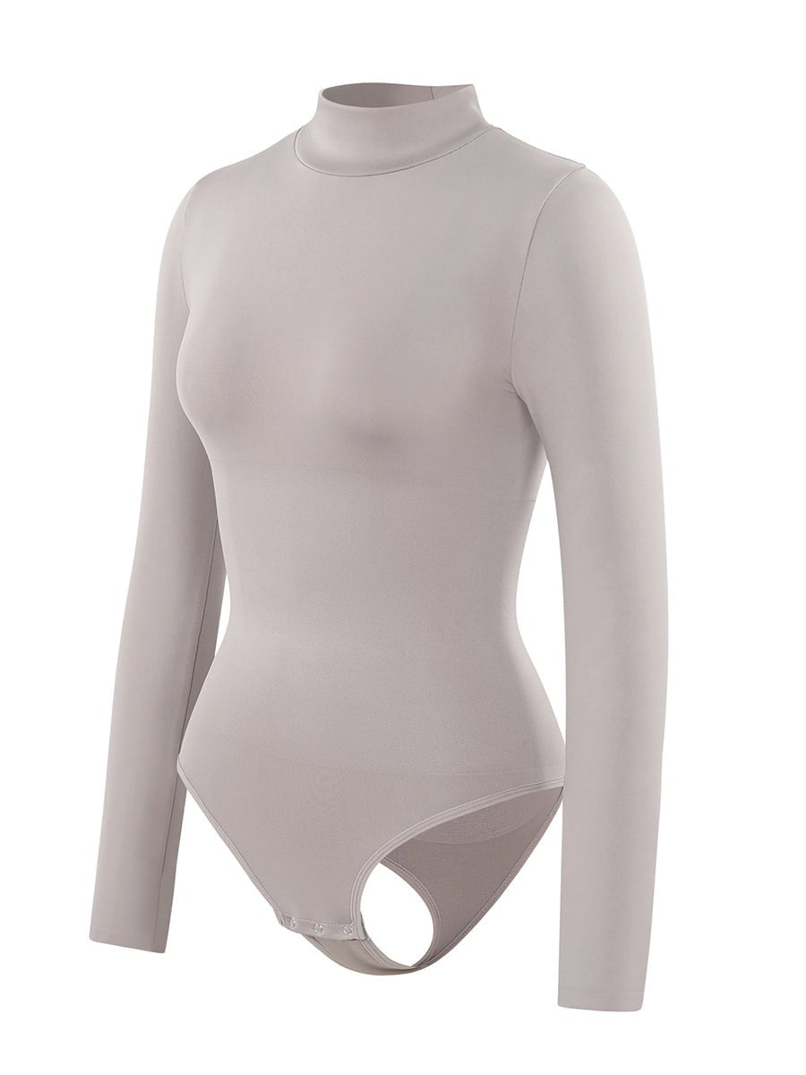 Rosina - Eco - friendly Seamless Thong Bodysuit with Long Sleeves &amp; Turtle Neck - Bella Fit USBlackXS/S