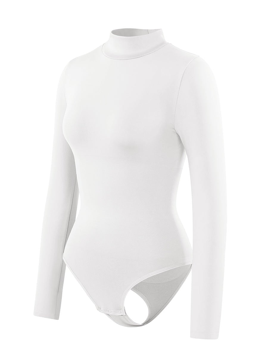 Rosina - Eco - friendly Seamless Thong Bodysuit with Long Sleeves &amp; Turtle Neck - Bella Fit USBlackXS/S
