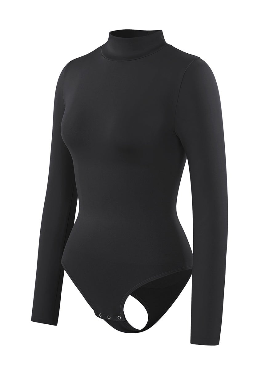 Rosina - Eco - friendly Seamless Thong Bodysuit with Long Sleeves &amp; Turtle Neck - Bella Fit USWhiteXS/S