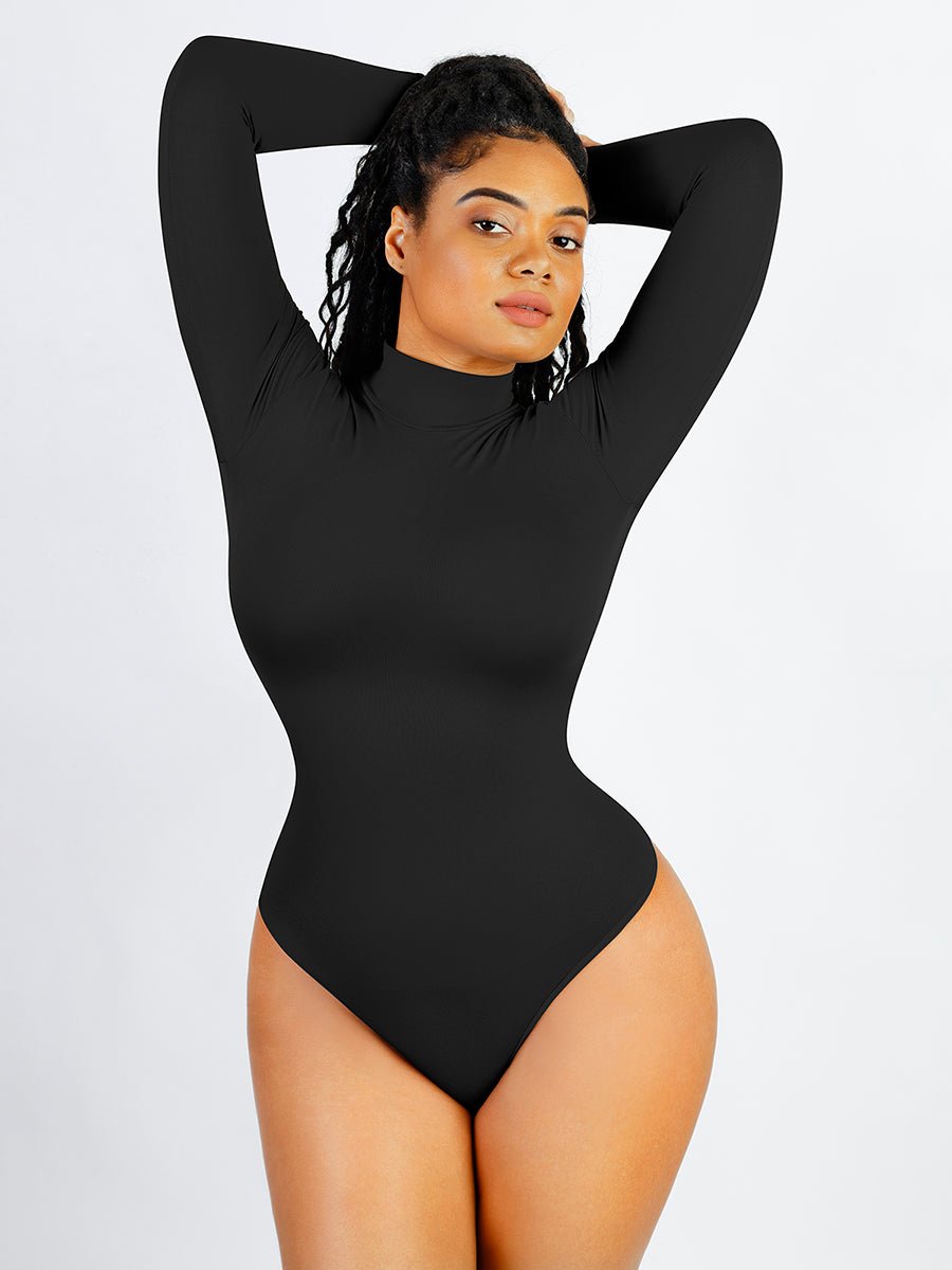 Rosina - Eco - friendly Seamless Thong Bodysuit with Long Sleeves &amp; Turtle Neck - Bella Fit USGreyXS/S