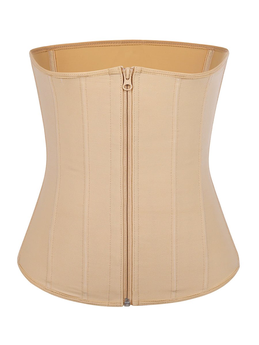 Tara - Waist Trainer with Zipper and Hooks - 9 Steel Bones - Bella Fit USSBeige