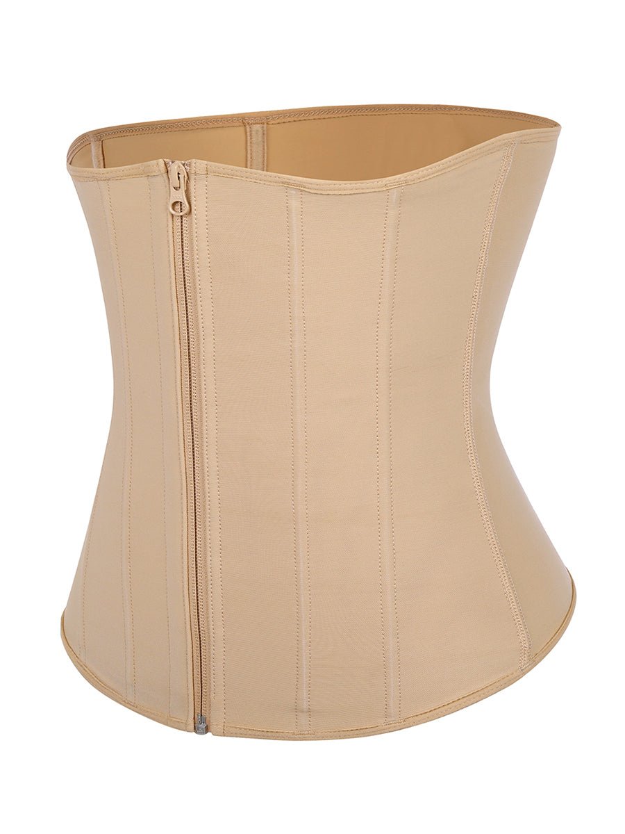 Tara - Waist Trainer with Zipper and Hooks - 9 Steel Bones - Bella Fit USSBeige