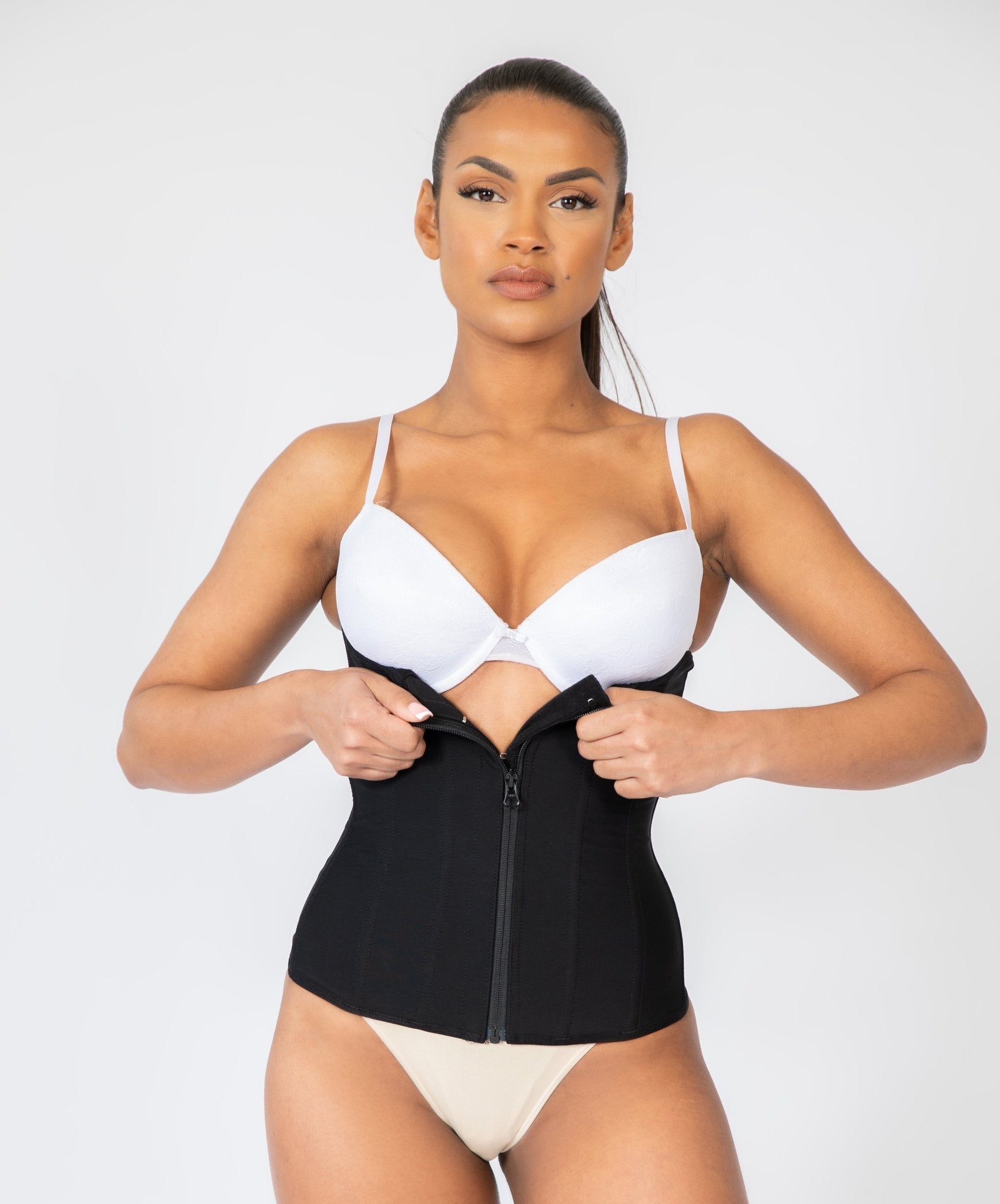 Tara - Waist Trainer with Zipper and Hooks - 9 Steel Bones - Bella Fit USSBlack