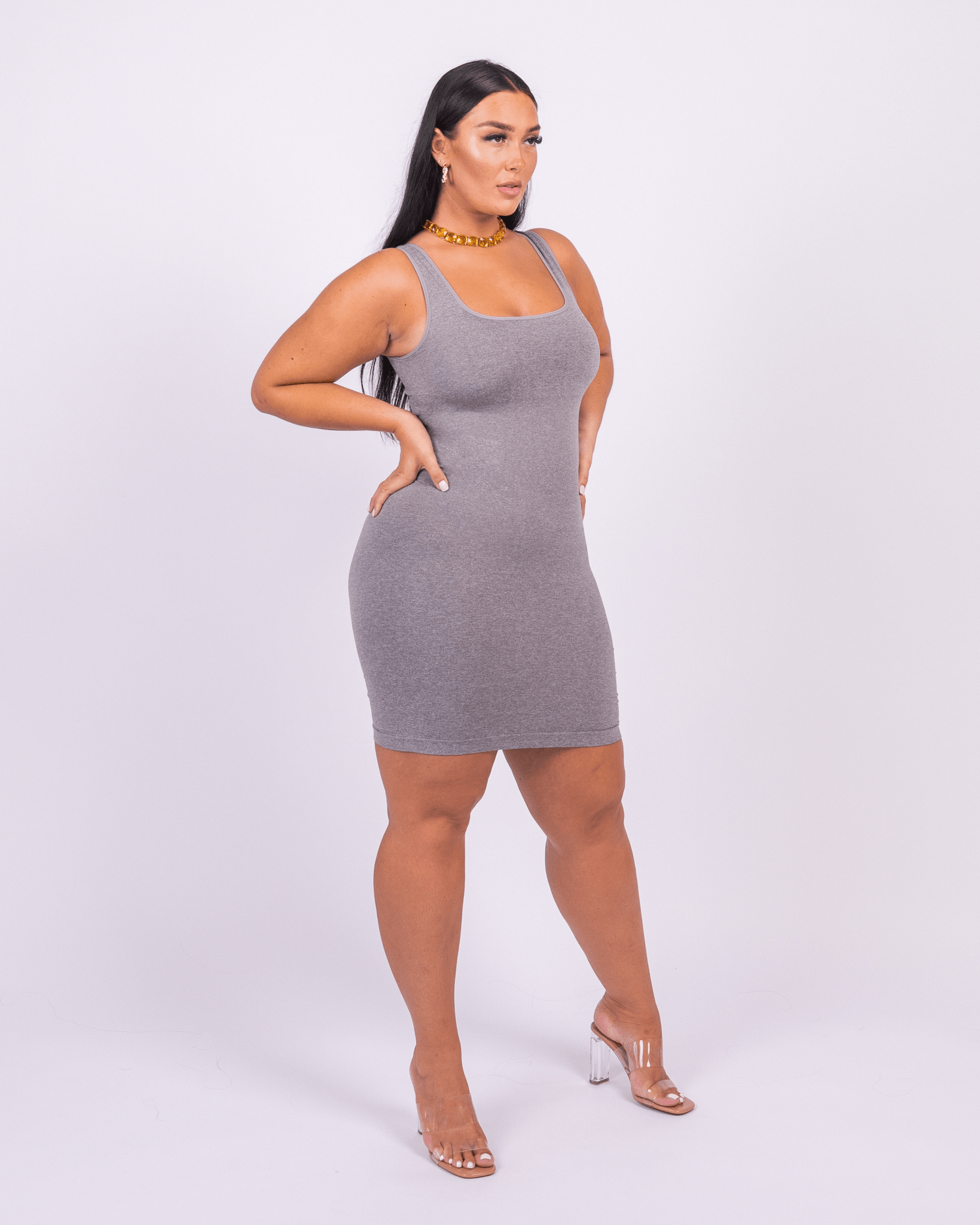 Valencia - Built-In 360° Contour Midi Shaping Dress - Bella Fit USXS/SGrey